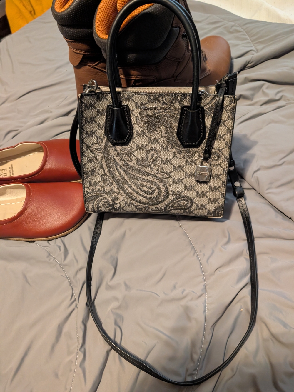 Michael Kors Black and Gray Paisley Monogram Mini Tote